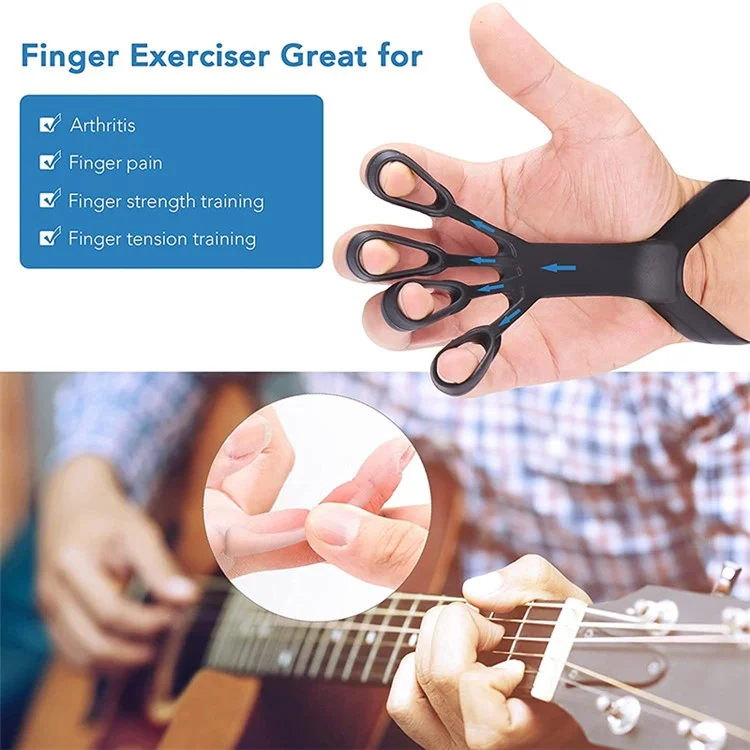 Silicone Finger Power Exerciser Rehabilitation Training Thruster Flexible Finger Strength Exercise Tool - Black (Large Strength)