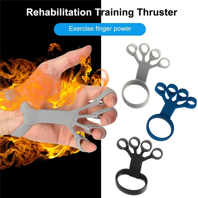 Silicone Finger Power Exerciser Rehabilitation Training Thruster Flexible Finger Strength Exercise Tool - Black (Large Strength)