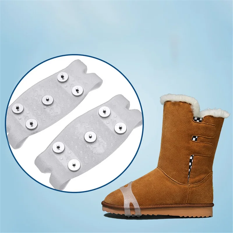 AOTU 1Pair Non-Slip Gripper Spike Ice Grippers Steel Nails Traction Cleats Snow Shoe Spikes Grips for Climbing, Hiking, Fishing - Transparent