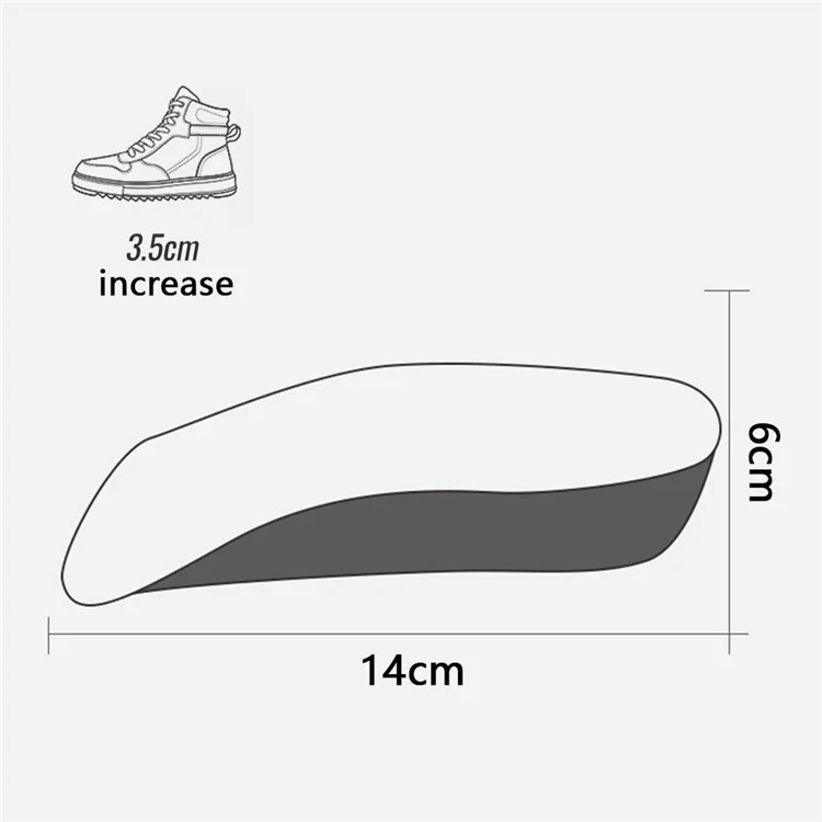 1 Pair 3.5cm Shoes Inner Heightening Insole Arch Support Invisible Soft Breathable Insole - Men / Grey