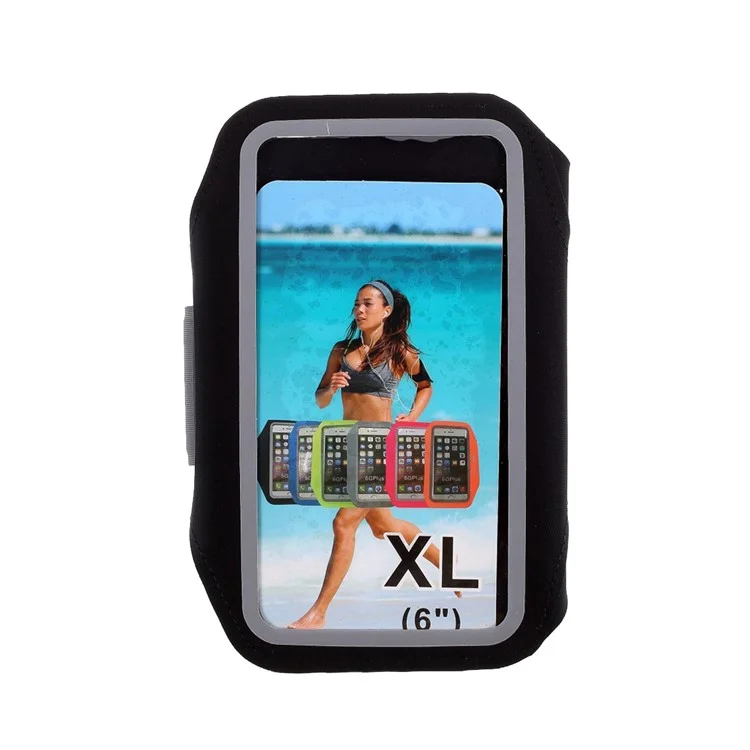 Tamanho Grande Lycra Sports Sports Sleeve Touch Screen Bandband Para Iphone12/12 Pro 6 Polegadas Smartphones - Preto