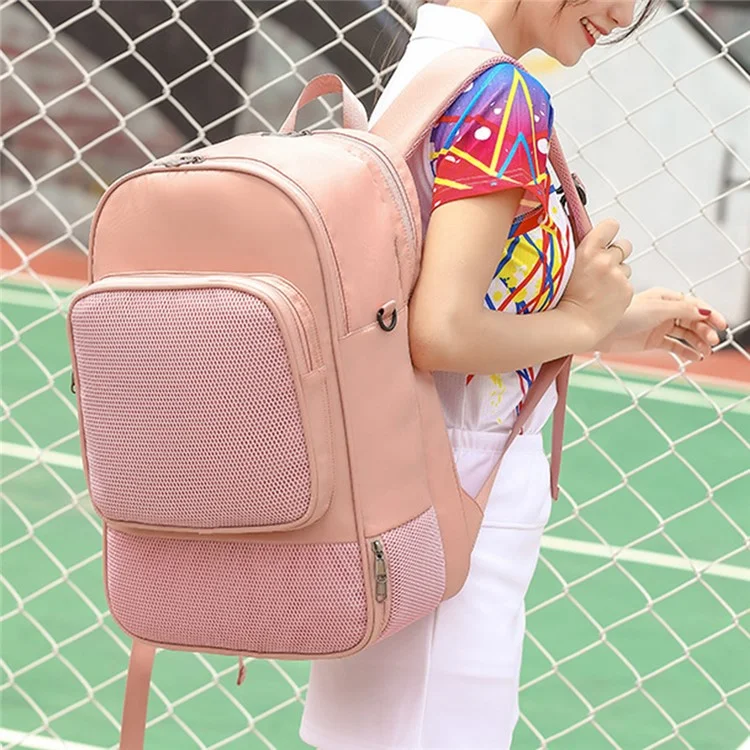 Tennis Badminton Sports Tasche Racket Aufbewahrung Nylon Rucksack mit Schuhfach, 31x19x46cm - Pink