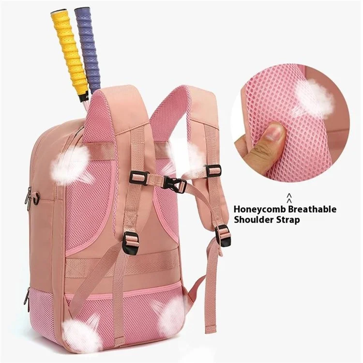 Tennis Badminton Sports Tasche Racket Aufbewahrung Nylon Rucksack mit Schuhfach, 31x19x46cm - Pink