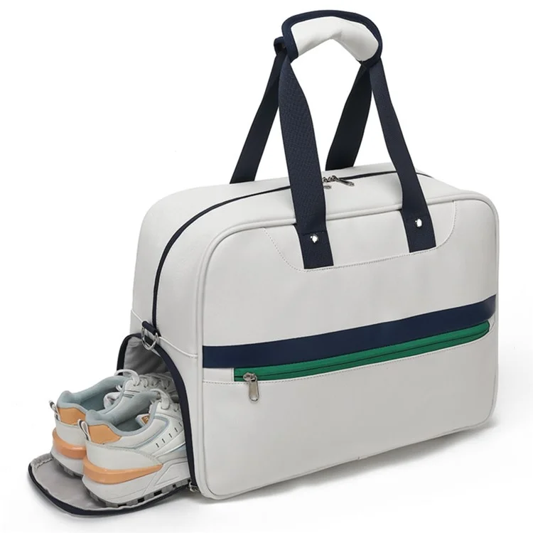 Badminton Tennis Racket Carrying Bag PU Leather Handbag Crossbody Bag with Shoe Compartment, 45x21x32cm