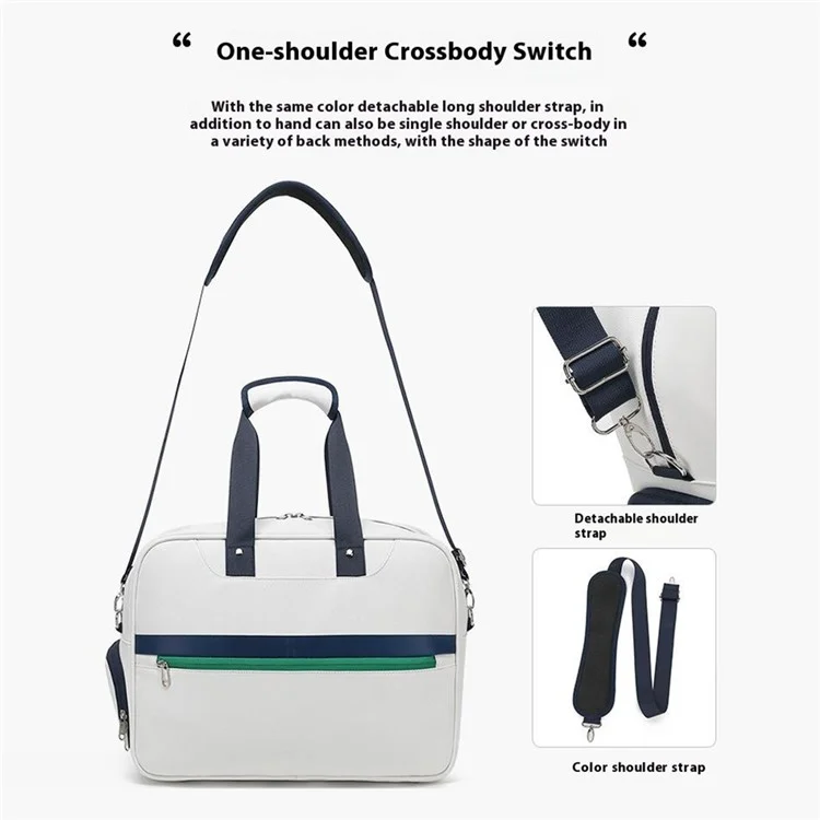 Badminton Tennis Racket Carrying Bag PU Leather Handbag Crossbody Bag with Shoe Compartment, 45x21x32cm