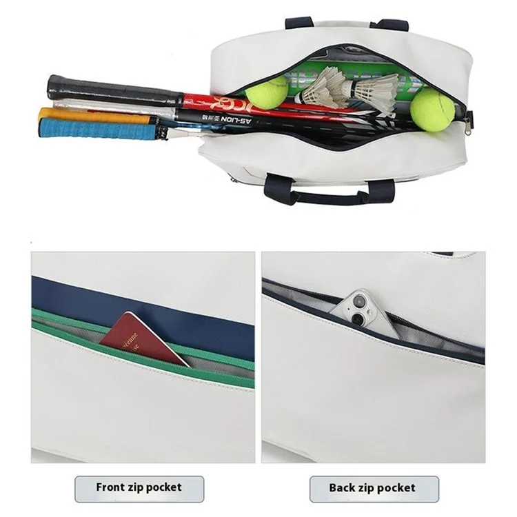 Badminton Tennis Racket Carrying Bag PU Leather Handbag Crossbody Bag with Shoe Compartment, 45x21x32cm
