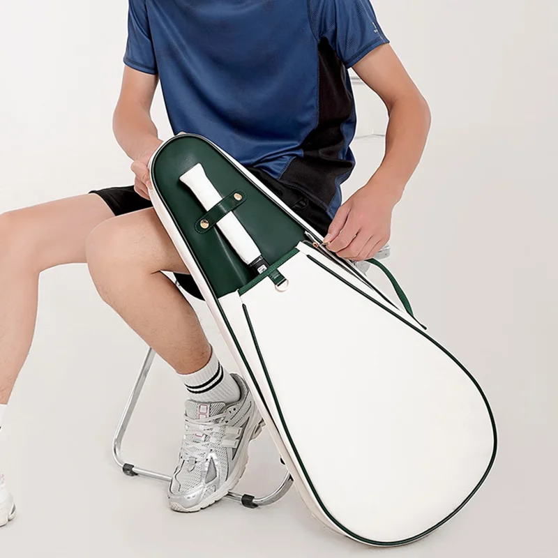 898 Stylish Polyester+Microfiber Leather Tennis Badminton Racket Carrying Bag - White