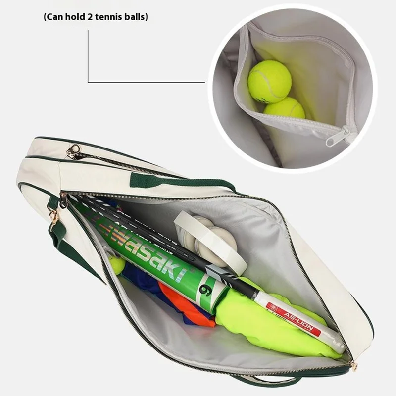 898 Stylish Polyester+Microfiber Leather Tennis Badminton Racket Carrying Bag - White