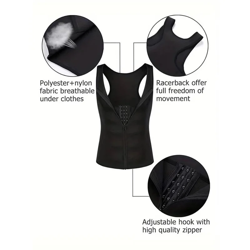 8815 Men Compression Vest for Slimming Sauna Sweat Body Shaper Undershirt Tummy Control Weight Loss Waist Trainer - L