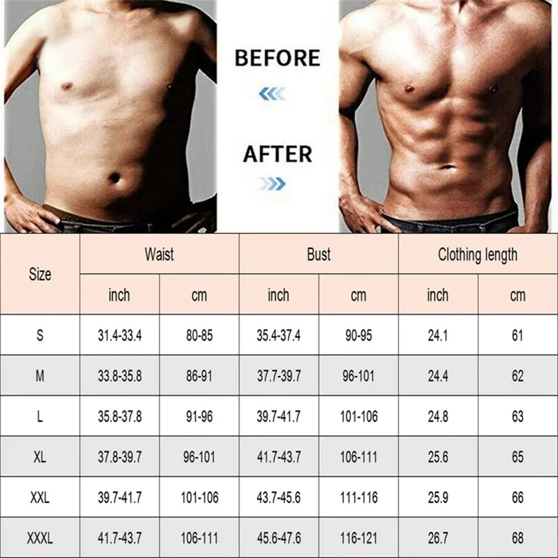 8815 Men Compression Vest for Slimming Sauna Sweat Body Shaper Undershirt Tummy Control Weight Loss Waist Trainer - L