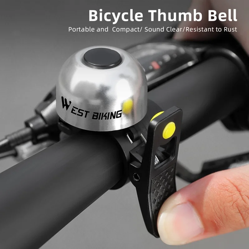 WEST BIKING YP0706059 Велосипедный звонок из алюминиевого сплава с четким звуком для руля - Серебристый+Желтый