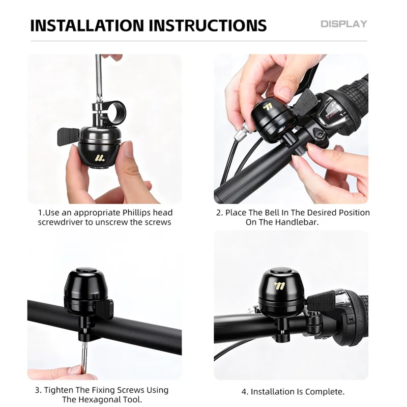 WEST BIKING YP0706065 Медный велосипедный звонок с регулируемой пружинной лопастью для горного и шоссейного велосипеда, с четким звуком, велосипедный предупреждающий звонок - черный