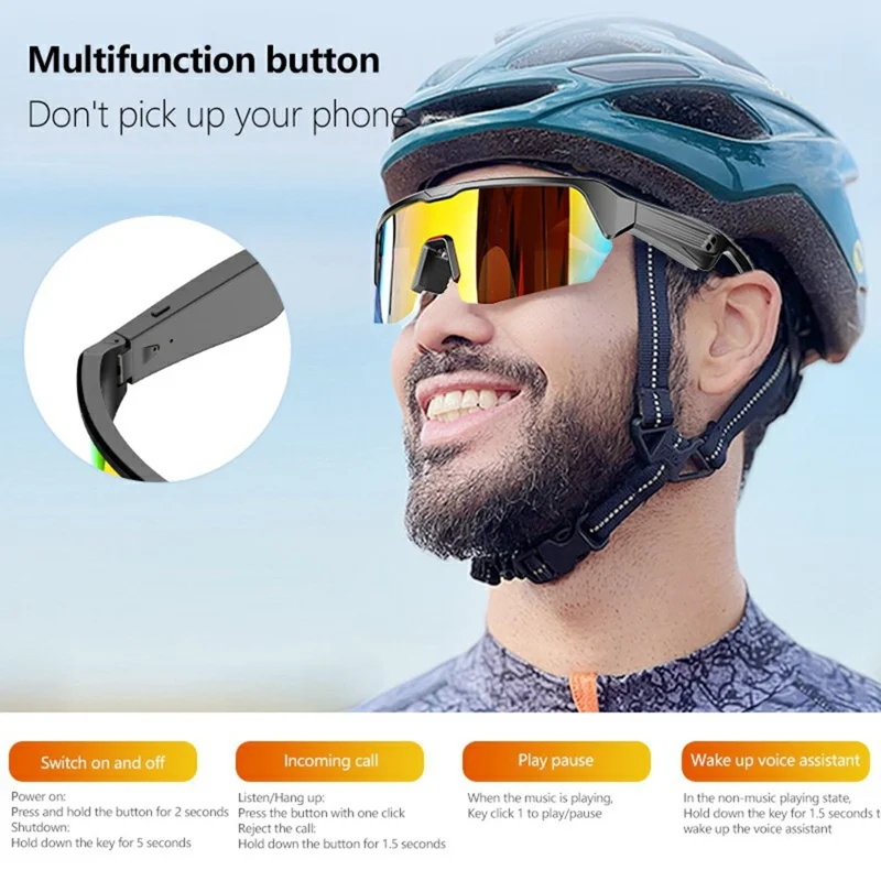 YJ006 2 in 1 Bluetooth-compatibele Smart Glasses UV400 Winddichte Fiets Audio Zonnebril 130 mAh Type-C Snel Opladen - Gegalvaniseerde Oranje Lens
