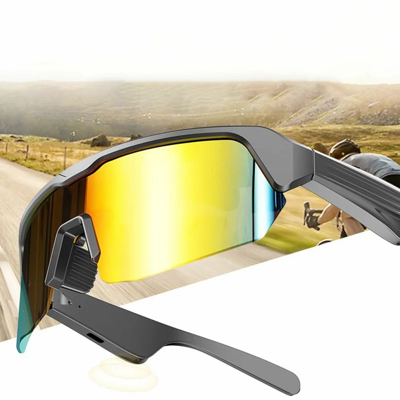 YJ006 2 in 1 Bluetooth-compatibele Smart Glasses UV400 Winddichte Fiets Audio Zonnebril 130 mAh Type-C Snel Opladen - Gegalvaniseerde Oranje Lens