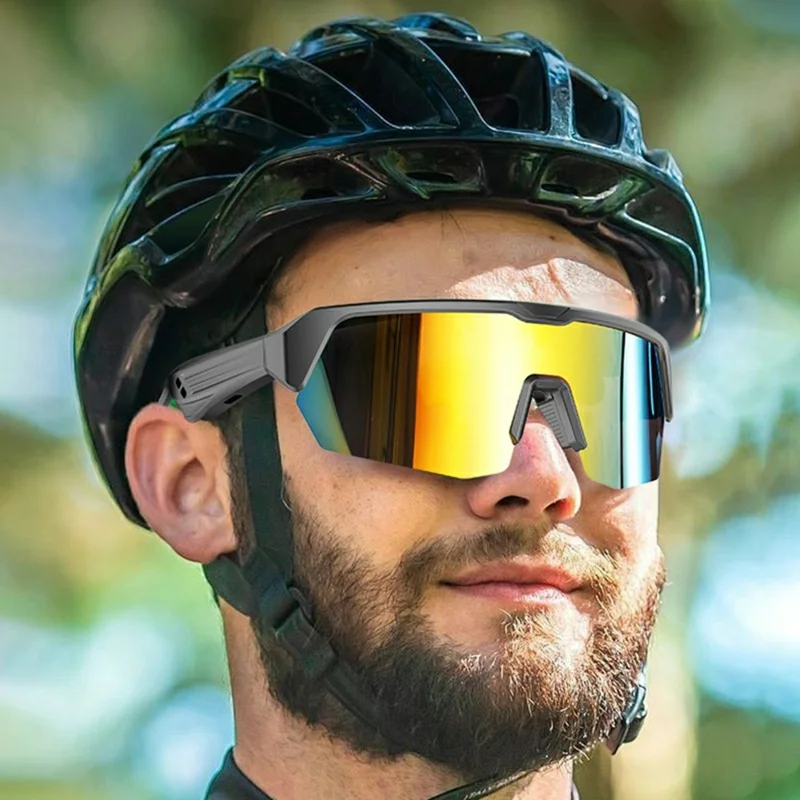 YJ006 2 in 1 Bluetooth-compatibele Smart Glasses UV400 Winddichte Fiets Audio Zonnebril 130 mAh Type-C Snel Opladen - Gegalvaniseerde Oranje Lens