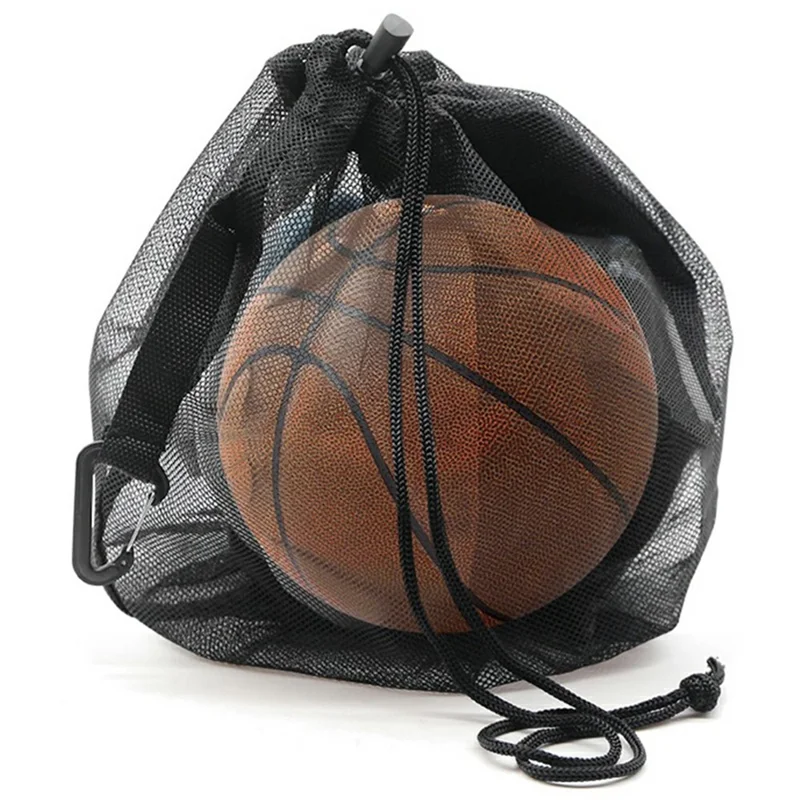 16L Trekkoord Mesh Tas Waterdichte Leren Bodem Sportbal Organizer met Hanghaak voor Basketbal - Zwart