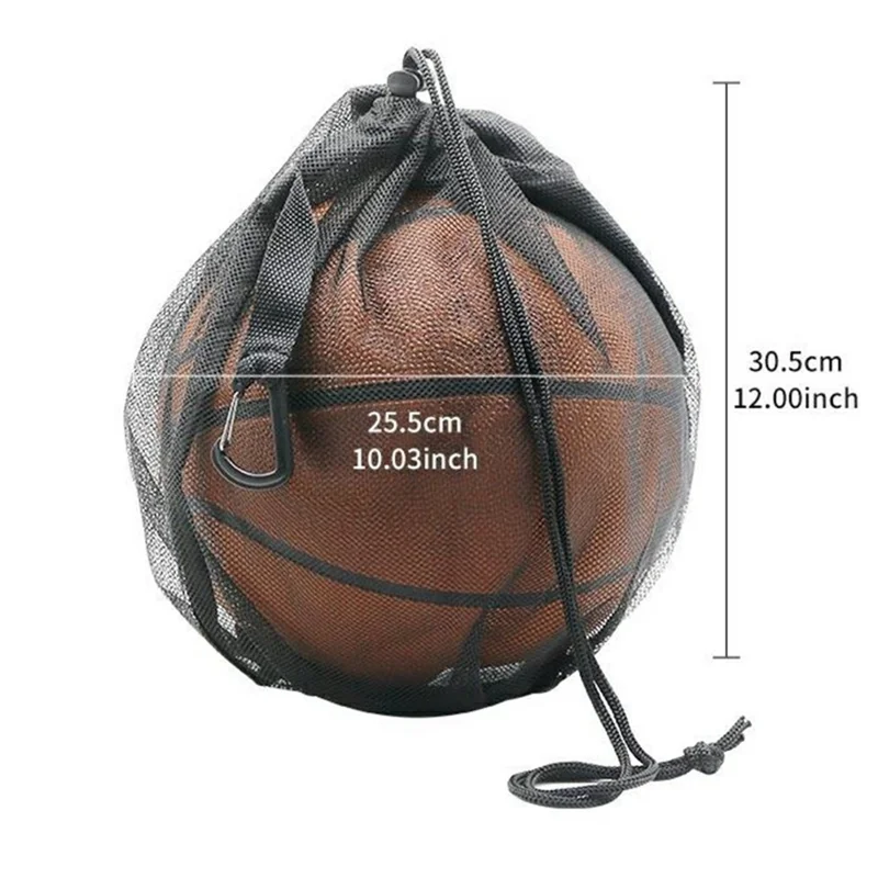 16L Trekkoord Mesh Tas Waterdichte Leren Bodem Sportbal Organizer met Hanghaak voor Basketbal - Zwart