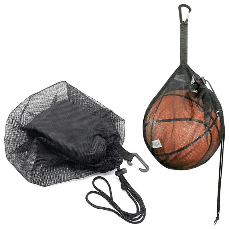 16L Trekkoord Mesh Tas Waterdichte Leren Bodem Sportbal Organizer met Hanghaak voor Basketbal - Zwart