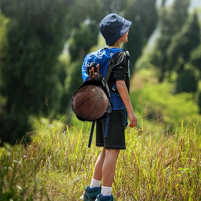 16L Trekkoord Mesh Tas Waterdichte Leren Bodem Sportbal Organizer met Hanghaak voor Basketbal - Zwart