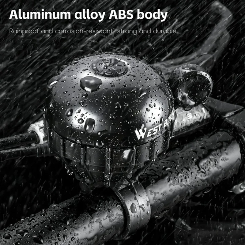WEST BIKING YP0706061 Алюминиевый велосипедный звонок с кнопкой, водонепроницаемый, антикоррозийный, громкий звуковой сигнал для велосипеда — черный