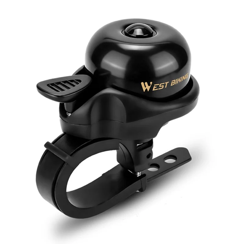 WEST BIKING YP0706069 Cloche de vélo Son clair Mini cloche en laiton Monture ajustable pour guidon de 19-31,8 mm - Noir