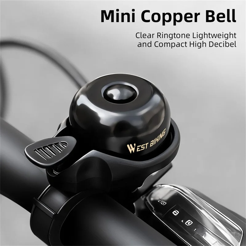 WEST BIKING YP0706069 Cloche de vélo Son clair Mini cloche en laiton Monture ajustable pour guidon de 19-31,8 mm - Noir