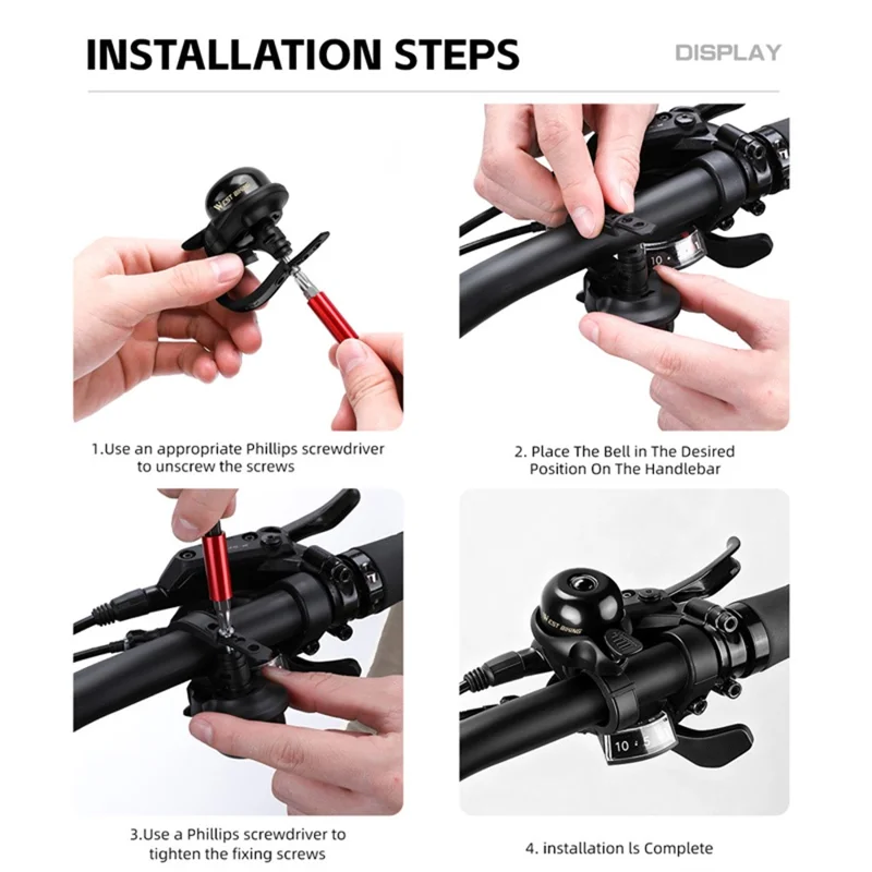 WEST BIKING YP0706069 Cloche de vélo Son clair Mini cloche en laiton Monture ajustable pour guidon de 19-31,8 mm - Noir