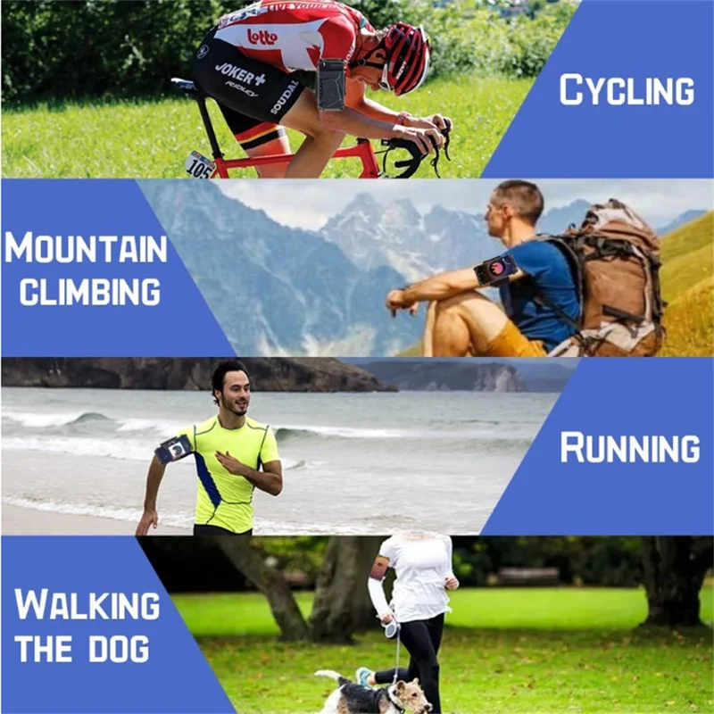 Phone Armband for Running Cycling Sports Adjustable Arm Band Holder with Magic Tape - Black