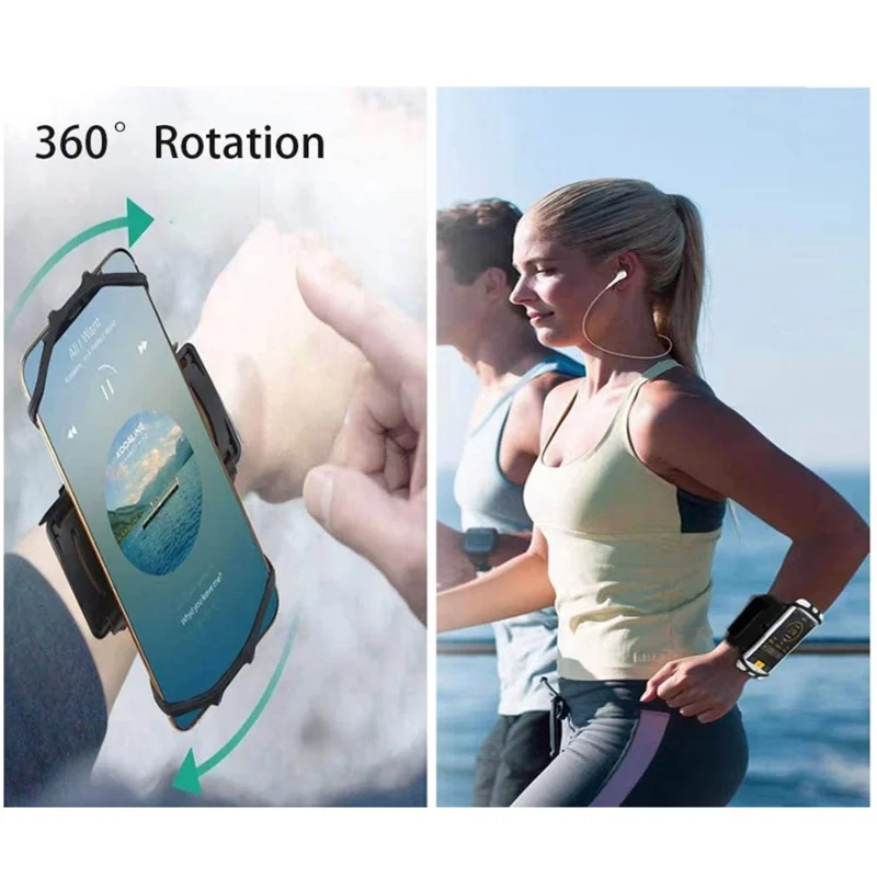 Phone Armband for Running Cycling Sports Adjustable Arm Band Holder with Magic Tape - Black