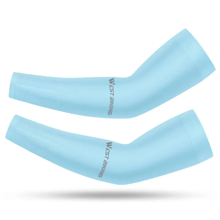 WEST BIKING 1 Pair Outdoor Sports Ice Silk Cooling Sleeves High Stretch Sun Protection Arm Cover - Blue