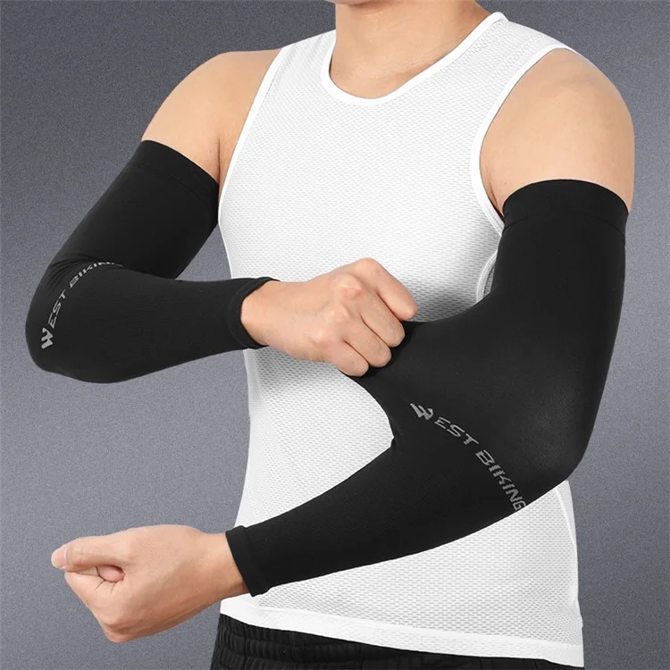 WEST BIKING 1 Pair Outdoor Sports Ice Silk Cooling Sleeves High Stretch Sun Protection Arm Cover - Blue