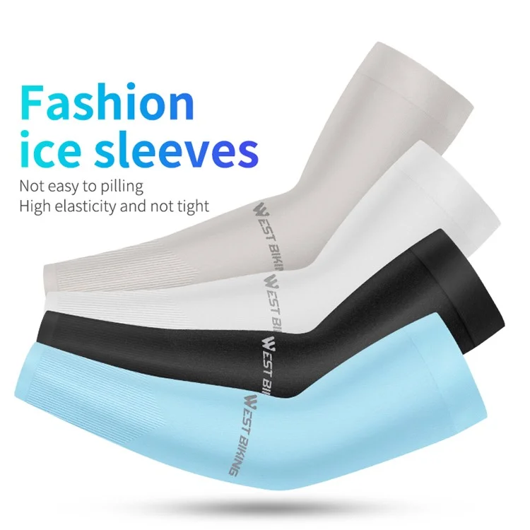 WEST BIKING 1 Pair Outdoor Sports Ice Silk Cooling Sleeves High Stretch Sun Protection Arm Cover - Blue
