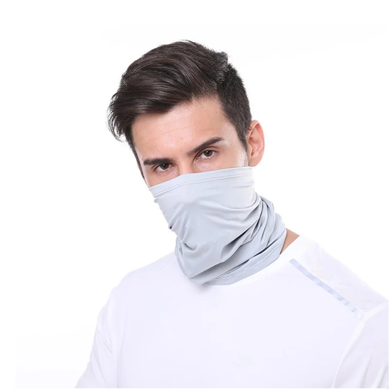 Dust and Sun Protection Summer Outdoor Cycling Half Face Mask Solid Color Ice Silk Elastic Neck Gaiter - Grey
