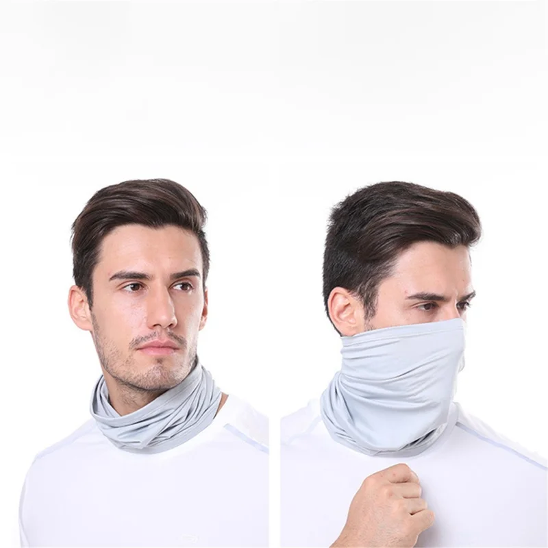Dust and Sun Protection Summer Outdoor Cycling Half Face Mask Solid Color Ice Silk Elastic Neck Gaiter - Grey
