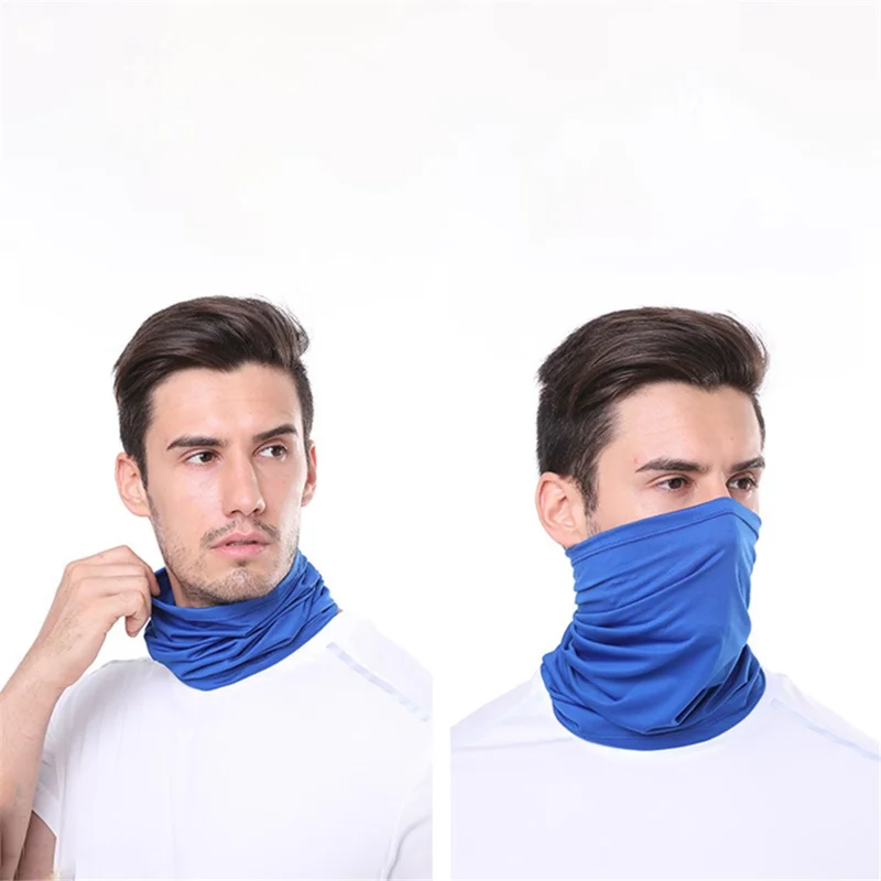 Dust and Sun Protection Summer Outdoor Cycling Half Face Mask Solid Color Ice Silk Elastic Neck Gaiter - Sapphire