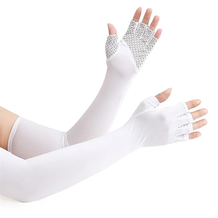 UV Protection Cooling Sleeves Half Finger Gloves Arm Sleeves Men Women Sports Sun Sleeves with Thumb Hole for Driving Golfing Fishing Cycling Hiking Doing Sports - White
