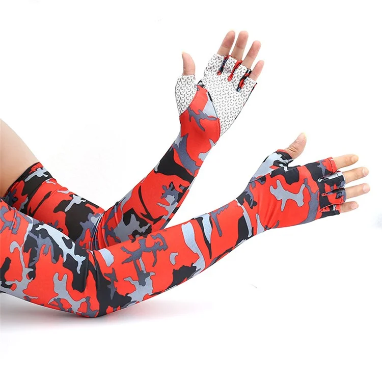 UV-Schutzkühltärmel Halbfingerhandschuhe Armhülsen Männer Frauen Sport Sonnenärmel Mit Daumenloch Für Das Fahren Golf Angeln Radfahren Wandern Tut Sport - Rote Tarnung.
