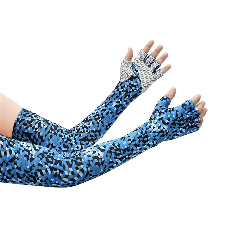 UV Protection Cooling Sleeves Half Finger Gloves Arm Sleeves Men Women Sports Sun Sleeves with Thumb Hole for Driving Golfing Fishing Cycling Hiking Doing Sports - Sapphire Square