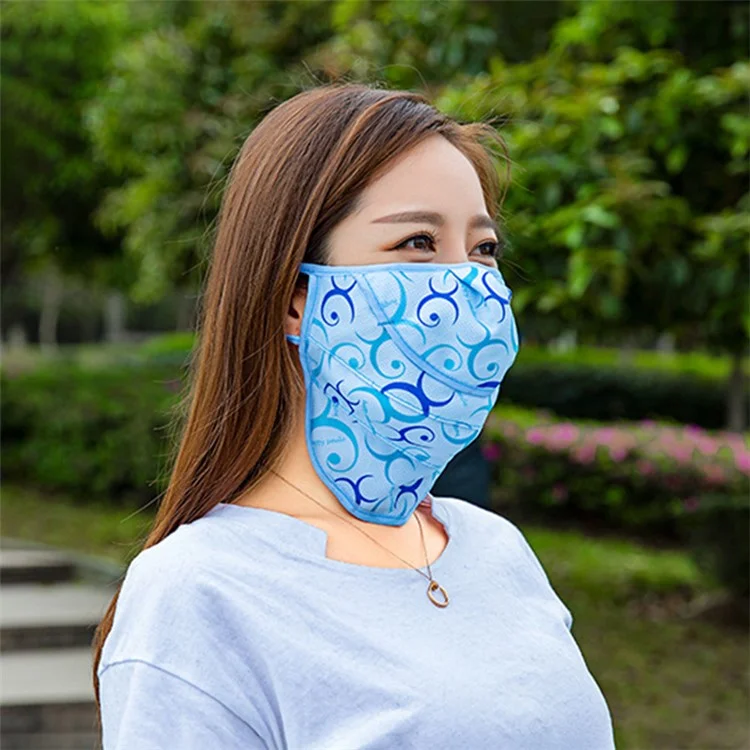 UV Face Shield for Driving Summer Sun Protection Breathable Face Cover - Blue Flower