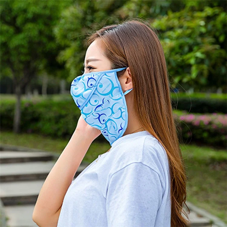 UV Face Shield for Driving Summer Sun Protection Breathable Face Cover - Blue Flower