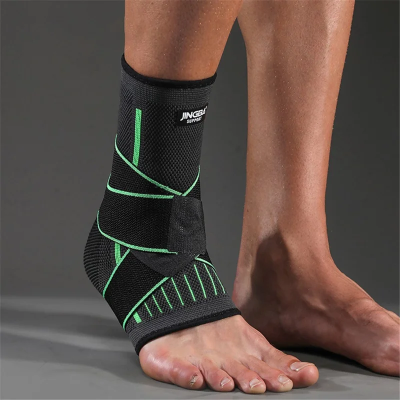 Jingba Support 0147a 1pc Nylon + Bandage En Spandex Support Football Basketball Sports Safety Protection De La Cheville - Vert / 2xl / 3xl