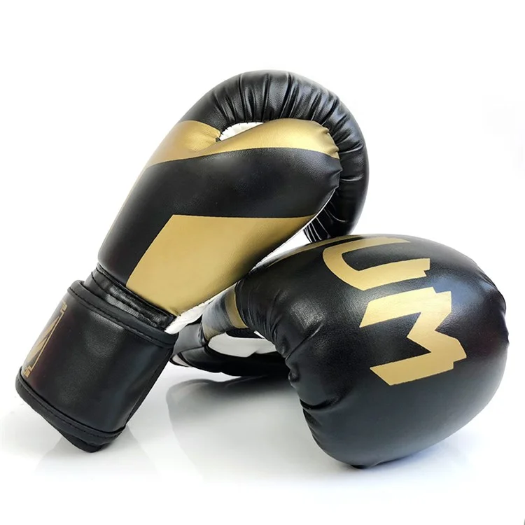 KAILUN NW-036 Leather Kick Boxing Gloves Karate Muay Thai Free Fight Training Gloves, 6oz - Black