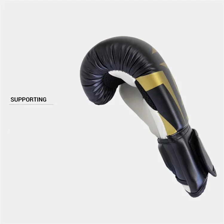 KAILUN NW-036 Leather Kick Boxing Gloves Karate Muay Thai Free Fight Training Gloves, 6oz - Black