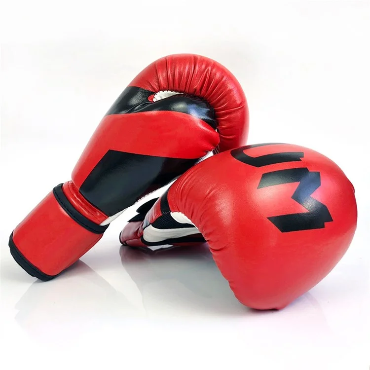 KAILUN NW-036 Men Women Kick Boxing Gloves Leather Karate Muay Thai Free Fight Training Gloves, 12oz - Red