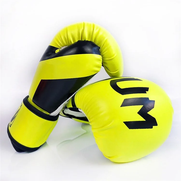 KAILUN NW-036 Men Women Kick Boxing Gloves Leather Karate Muay Thai Free Fight Training Gloves, 12oz - Fluorescent Yellow