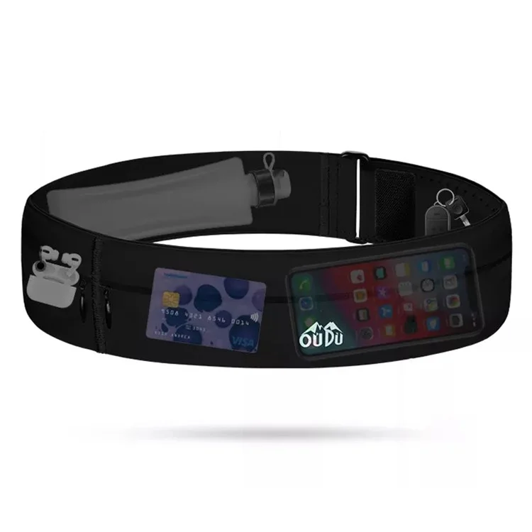 Elastic Sport Pouch Belt Fitness Jogging Running Waist Pack Bag 7.2'' Cell Phone Holder, Size: S - Black