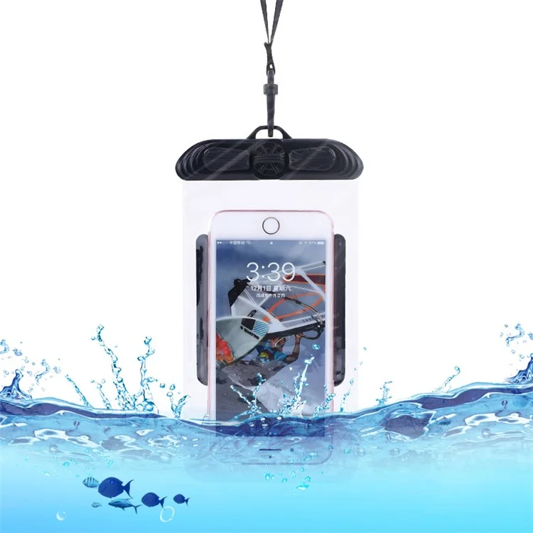 T-35C Universal Waterproof Bag for 5.2-6.4 inches Cell Phone Beach Pool Dry Bag Pouch with Lanyard for Swimming - Black