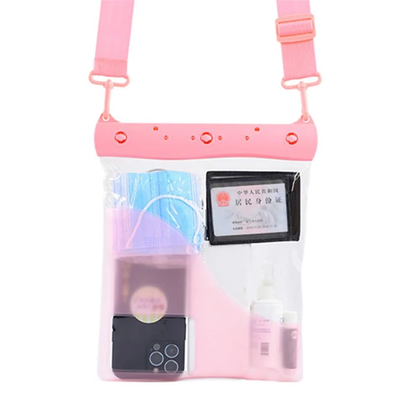 Large Capacity Waterproof Phone Pouch Diving Floating Protection Shoulder Bag Case with Clear Touch Screen Film - Pink