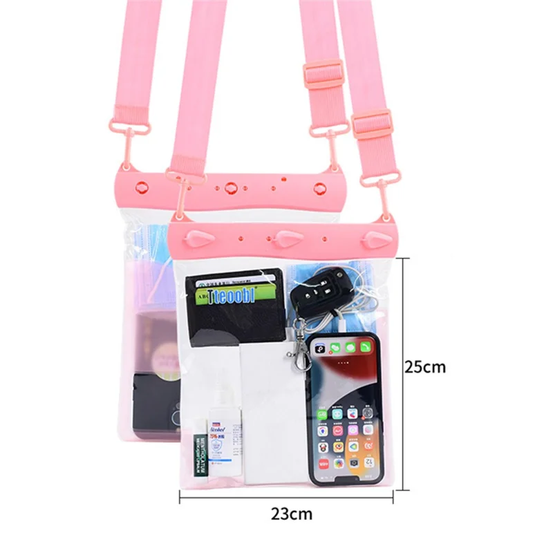 Large Capacity Waterproof Phone Pouch Diving Floating Protection Shoulder Bag Case with Clear Touch Screen Film - Pink
