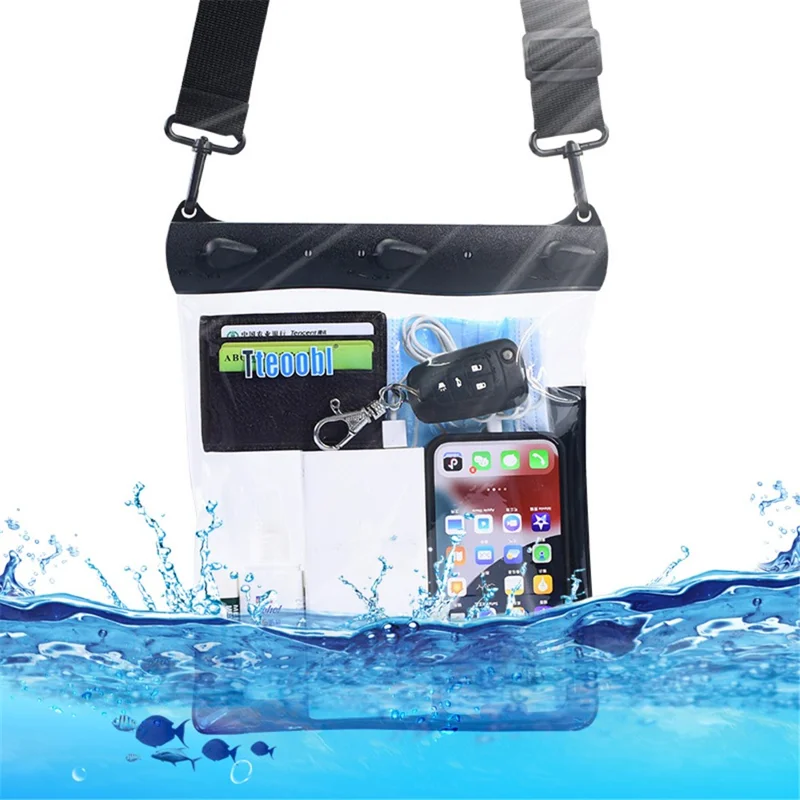 Large Capacity Waterproof Phone Pouch Diving Floating Protection Shoulder Bag Case with Clear Touch Screen Film - Pink